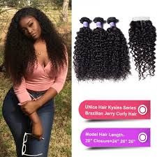 Unice Hair Kysiss Series Brazilian Jerry Curly Hair 3 Bundles With Lace Closure