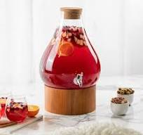 Classic Home Teardrop Clear Glass Ice Cold Beverage Drink Dispenser- 2.75  Gallon, With Cork Lid & Modern Wood Base Leak Proof Spigot- Wide Mouth Easy  ...