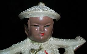 Vintage Ceramic West Pac Gold Splatter Water Pail Bucket Carrier Figurines  Japan