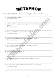 Simile and metaphor activity sheet. Simile Metaphor Esl Worksheet By Ladyorca