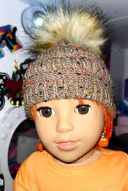 18” Doll Faux Fur & Knit Pom Pom Beanie.