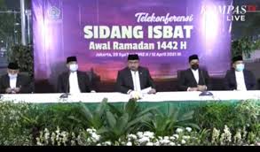 Setelah magrib, sidang isbat dipimpin menteri agama, diawali dengan mendengarkan laporan data hisab dan hasil rukyatul hilal. Hasil Sidang Isbat Pemerintah Tetapkan 1 Ramadan 13 April 2021