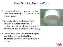 While the amount used in most. 1 Alpha Emissions How A Smoke Alarm Works 2 Radioactive Emissions Radiation Penetrating Power Symbolequivalentdescriptiontype He Stopped By Thick Ppt Download