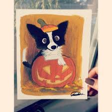Halloween Is Just Around The Corner Halloween Gouache Dog Jackolantern Halloween Illustration Halloween Drawings Fall Drawings