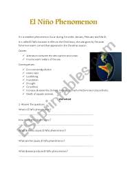 El Nino Phenomenon Esl Worksheet By Olgabana