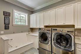 Dog Wash Sink Laundry Room Traditional With Gray Floors Pet Shower In 2021 Dog Washing Station Large Laundry Rooms Laundry Room Remodel