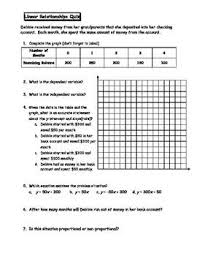Linear Relationships Quiz Linear Relationships Relationship Quiz Middle School Math