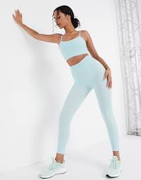 Hiit Ribbed Leggings In Light Blue Asos