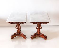 British Colonial Mahogany Side Tables With Marble Top Marble Top Marble Top Side Table Table