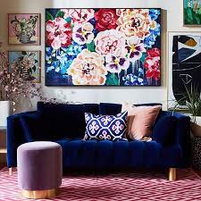 Floral sofas fantastic floral sofas. Beautiful Floral Art Work And Blue Velvet Sofa In The Living Room Velvet Couch Living Room Velvet Sofa Living Room Velvet Living Room