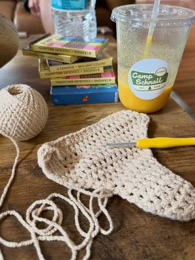 went swimming to test out my first crocheted bikini and almost drowned🫠🫠  at least we're on and! the bikini works🙂&zwj;↕️🙂&zwj;↕️ crocheted some shorts to  match this time🖤🩵🧡🩵🖤 #crochet #beach #yarn