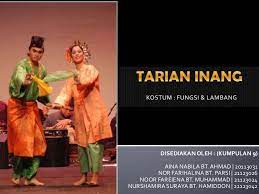 Tarian ini sering dipentaskan sebagai hiburan di acara hajat pengantin atau acara besar lainnya. Kostum Tarian Inang