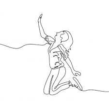 Continuous Line Drawing Of Jumping Girl A Woman Jump Looks Happy With Toss Hand Sign Sketch Illustration Jump Png And Vector With Transparent Background For Line Drawing Continuous Line Drawing Hand
