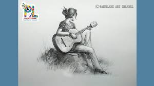 How To Draw Girl Playing Guitar Pencil Sketch And Shading Pencil Art Girl Drawing Pencil Drawings Of Girls Music Sketch