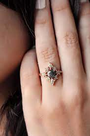 Aerolite Rustic Engagement Rings Salt And Pepper Diamond Unique Engagement Ring Indie Bride Natural Diamonds 14k Rose Gold Black Diamond Ring Engagement Rustic Engagement Rings Black Diamond Engagement Ring Set