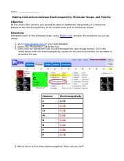 Follow the procedures outlined on the directions sheet. Aice Chem Ptable Trends Activity Name Making Connections Between Electronegativity Molecular Shape And Polarity Objective At The End Of This Course Hero