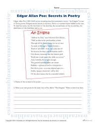 Edgar Allan Poe Reading Worksheet Secrets In Poetry Poetry Worksheets Poetry Analysis Worksheet Poetry Analysis