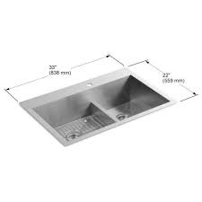 Kohler kitchen & bath, a division of the kohler company, manufactures kitchen and bath plumbing fixtures. Kohler Vault 33 Double Bowl Offset 18 Gauge Stainless Steel Kitchen Sink With Smart Divide With Single Faucet Hole K 3838 1 Na Drop In Or Undermount Installation 9 Inch Bowl Kitchenfaucets Com