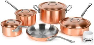 Mauviel 2 5mm Brushed Copper Cookware Set 9 Piece Made In France Stainless Steel Handles In 2020 Copper Cookware Set Cookware Set Copper Cookware