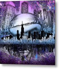 The artwork is signed in pencil by the artist and was never framed. Chicago Skyline Drawing Collage 2 Metal Print By Bekim M