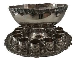Glass punch bowl with cups. 1950 S Silverplate Towle Punch Bowl Cups Tray 16 Piece Set Chairish
