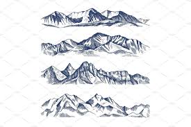 Hand Drawn Illustrations Of Different Mountains Landscape Mountain Landscape Mountain Drawing How To Draw Hands