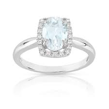 Bague or et aigue marine. Bague Or 375 Blanc Aigue Marine Ovale Et Diamants Femme Bague Maty