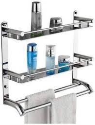Bathroom shelf with towel bar wall mounted organizer holder shower caddy metal. New Ware Stainless Steel Double Layer Shelf With Towel Road Multipurpose Bath Shelf Organizer Kitchen Shelf Towel Self Bathroom Shelf And Rack Bathroom Accessories 18 Inch 2 Bar Towel Rod Price In India Buy New Ware