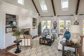 Rich gray walls are paired with neutral furnishings and a gray graphic area rug. Hgtv Dream Home 2015 Great Room Hgtv Dream Home 2015 Hgtv