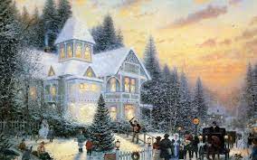 Thomas Kinkade Christmas Wallpaper Julebilleder Billeder Vinter
