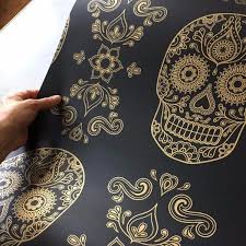 Choose an option over print. Day Of The Dead Sugar Skull Wallpaper Black Gold Street Anatomy Gallery Store