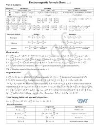 Electromagnetic Formula Sheet Basic Electronic Circuits Modern Physics Engineering Student