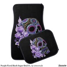 Purple Floral Black Sugar Skull Day Of The Dead Car Floor Mat Zazzle Com Skull Shoes Purple Floral Black Floral