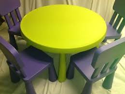 Ikea Children Mammut Green Round Kids Table 4 Purple Chairs Play Furniture Round Kids Table Ikea Kids Play Furniture