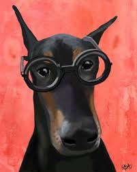 Doberman With Glasses 8x10 Digital Art Print Illustration Mixed Media Animal Painting Wall Decor Wall Hanging Wall Art Dog Art Prints Doberman Animal Paintings