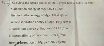How to calculate lattice enthalpy? Qu 17 Calculate The Lattice Energy Of Mgf2 By The Help Of Following Data Sublimation Energy
