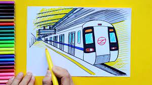 How To Draw Delhi Metro Subway Train At Station - Youtube