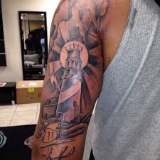 Tricep lettering tricep initial tattoos tricep word tattoos. 23 Half Sleeve Lighthouse Tattoos Ideas
