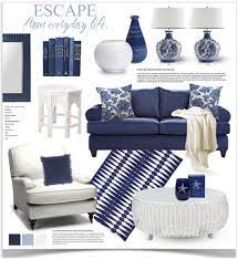 In the existing room, the blue check sofa separates the entry from the living room and there's a table behind it that is too deep to be used as a console table. Luxury Fashion Independent Designers Ssense Blue And White Living Room Blue Living Room White Living Room