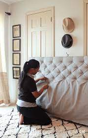Wrap the length of batting you left around the edge and, keeping taught, staple against the bottom edge of the. How To Reupholster Almost Anything Ohmeohmy Blog Master Bedroom Makeover Diamond Tufted Headboard Bedroom Diy