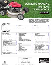 Honda push mower with the powerful, reliable gcv160 engine push lawn mower features honda auto choke system for easy start easy to maneuver with 6 cutting heights for consumer Honda Hrr216vya Owner S Manual Pdf Download Manualslib