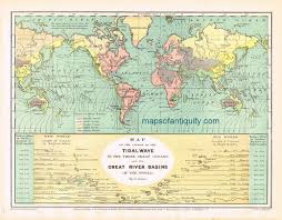 Antique 1872 Map Of World Tides River Basins A Perfect