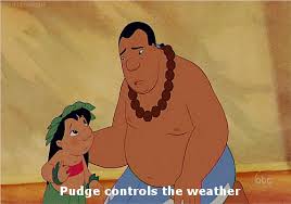 Click to see full answer. Disnerd4life When Lilo Says Pudge Controls The Weather The