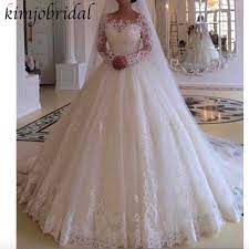 Lace Applique Wedding Dresses For Bride 2020 Boho Long Sleeve Elegant Princess Wedding Ball Gown Ball Gowns Wedding Lace Applique Wedding Dress Applique Wedding Dress
