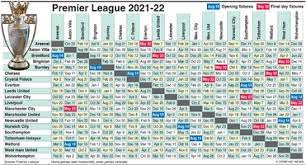 Epl fixtures 2021/22 complete schedule. Soccer English Premier League Fixtures 2021 22 Infographic