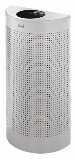 Half moon shaped container is designed with a flat side to easily fit against any wall, columnn, or fixture. Half Round Trash Cans Indoor And Outdoor Grainger Industrial Supply