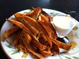 And these sweet potato fries fall right into that category. Baked Sweet Potato Fries With Greek Yogurt Sour Cream Dipping Sauce Once In A Blue Spoon