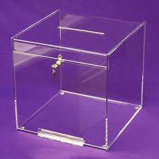 Acrylic suggestion box (feedback) with lock size:8 x 3.5 x 10. Acrylic Cube Style Locking Collection Ballot Box