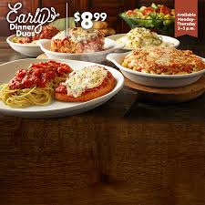 Always check with the business for pricing and availability of menu items. Olive Garden Early Dinner Duos Patriot Place