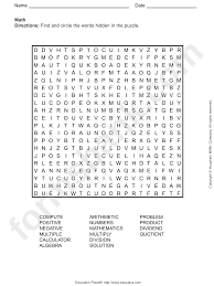 Level 1, level 2, level 3, and level 4. Math Word Search Puzzle Printable Pdf Download